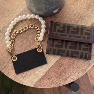 VINTAGE Fendi Zucca Tri-fold Wallet / Micro Bag with Pearl Handle Designer